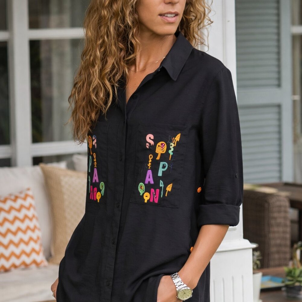 Italian Design Black Shirt – Elegant Boutique Oversized Blouse